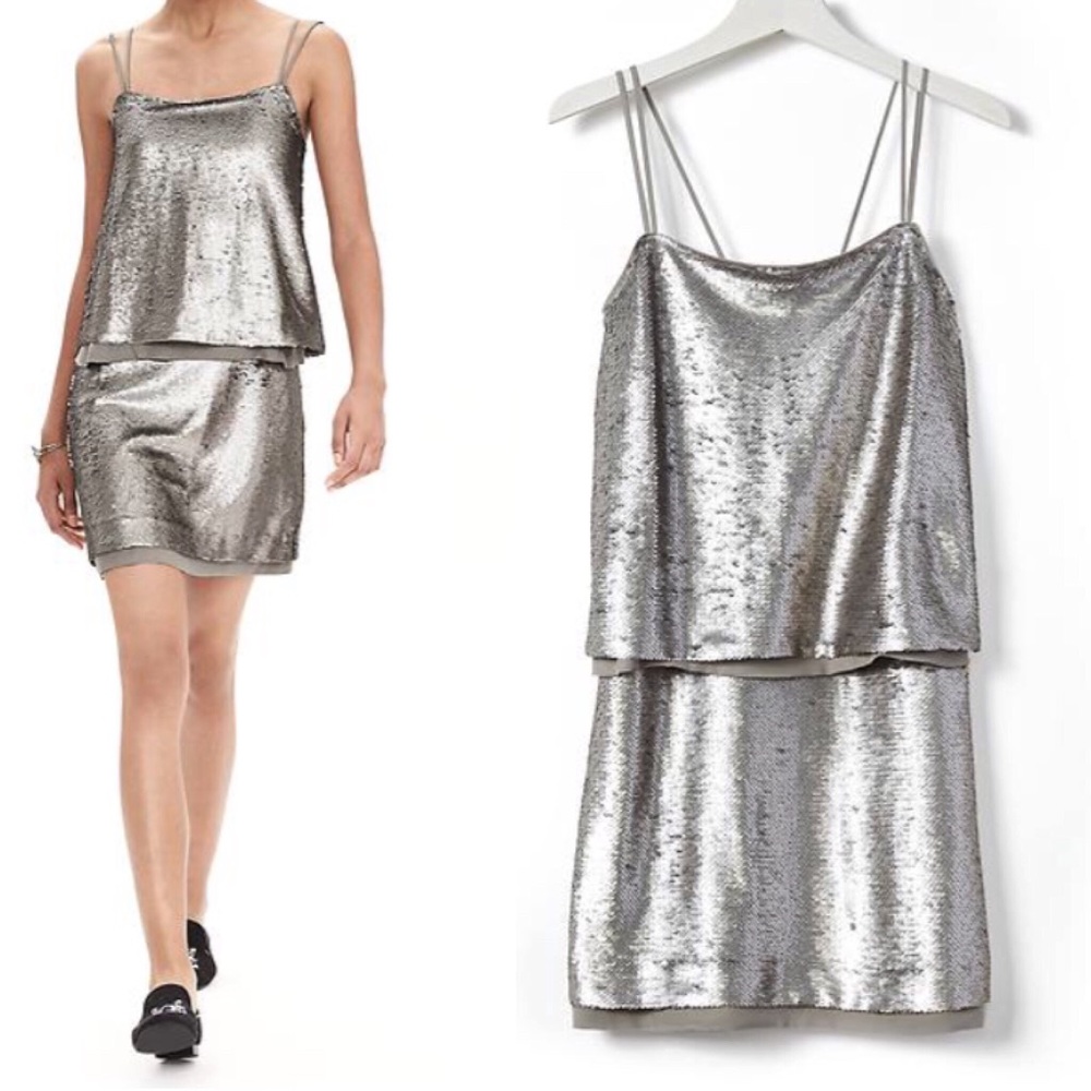 Women BR tiered shine straps mini dress. Brand new.
